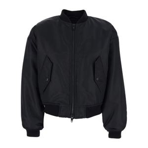 발렌시아가 지퍼 프론트 리브 트림 새틴 봄버 재킷 857679 TMO1