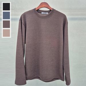 남자 베이직 잔골지 라운드 긴팔 니트티 5C-KN-Q107-밤색