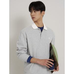 [신상5%OFF][빈폴멘] 칼라넥 배색 긴소매 티셔츠 라이트 그레이 (BC6241C582)