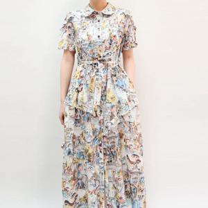 [비꼴리끄(여성)]코튼 프린트 프릴 디테일 원피스 B242WO3110