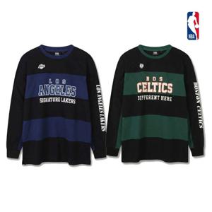 NBA 남녀공용 레터링 컬러블럭 오버핏 롱 슬리브티셔츠 쭉티 N261TS021P