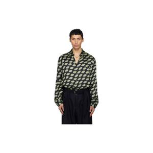 26 SS 드리스반노튼 남성 블랙   그린 폴카 도트 새틴 셔츠 261358M192079