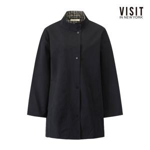 비지트인뉴욕  배색 체크 포인트 싱글 트렌치 코트 (V62LC02)