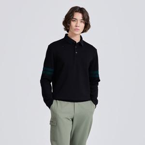 챌린저 남성 더블라인 소매배색 카라넥 긴팔 티셔츠 블랙 CHE3MLT5915BK