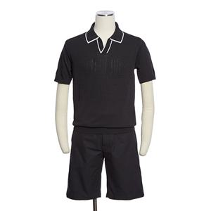 [레노마캐주얼]S/S 프리미엄 블랙 반팔 니트 오픈 카라 티셔츠 RQFMKT67A