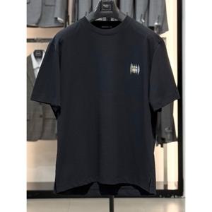 [바쏘옴므]면혼방 래터링 프리팅 라운드 반팔티셔츠WSZ2KR20A BK