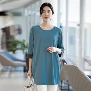 [모슬린]엄마옷 7부 배색 루즈핏 티셔츠 613FGH324 마담/중년여