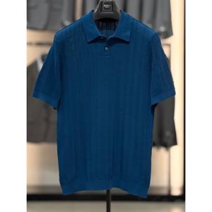 [바쏘옴므]네이비 빗살무늬 면스판 카라 반팔 니트 WSZ2WT33A NY