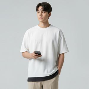 [리얼슬로우]엠보 레이어드 반팔 티셔츠 RSTS3013