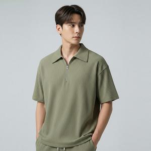 [리얼슬로우]플리츠 오버핏 카라 집업 반팔 티셔츠 RSTS3036