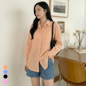 [올리비에스클로젯] 컬러 스트라이프 루즈핏 셔츠_O2603BL033A