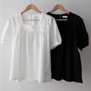 [강물처럼]빅사이즈레이스블라우스 V032L507 플로럴넥라인블라우