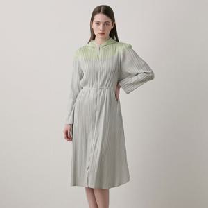 [요이츠](택가 256000원)모던 컬러 배색 후드 집업 플리츠 코트_YK03WNPCT01