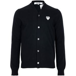 꼼데가르송 25FW 블랙 화이트 하트 로고 울 카디건 AX-N062-051-1