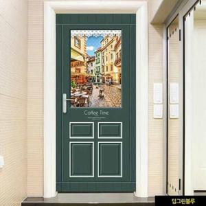 [데코] 커피타임 현관문시트지 딥그린블루 팬시스티커 시트지