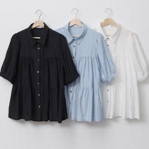 [강물처럼]빅사이즈반팔블라우스 U402L507 이단주름플레어블라우