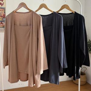 [강물처럼]빅사이즈투피스 V197L509 살랑오픈가디건나시세트 RA