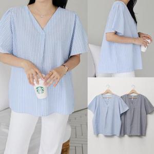 [강물처럼]위쉬몰 BN 하늘핀턱브이블라우스(U901H507) 빅사이즈