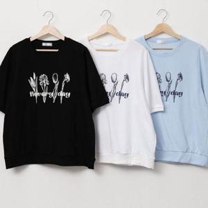 [강물처럼]빅사이즈프린팅티 U583L507 네송이꽃스케치티셔츠 SM