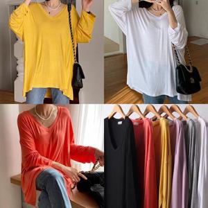 [강물처럼]위쉬몰 RA 컬러딥브이긴팔티셔츠(I268H509) 빅사이즈