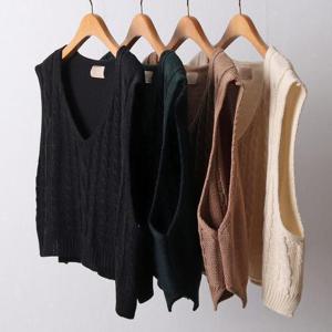 [강물처럼]빅사이즈베스트 F901L509 꽈배기체인V크롭조끼 RM (41