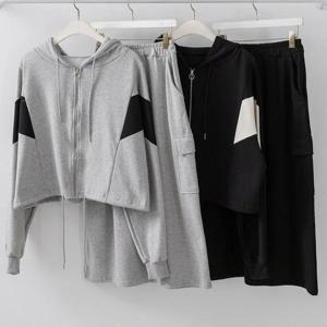 [강물처럼]빅사이즈투피스 V299L509 카고스커트배색집업세트 YY