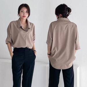 [강물처럼]위쉬몰 NB 오픈카라롤업블라우스(E658H509) 빅사이즈