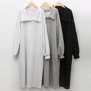 [강물처럼]빅사이즈원피스 V329L509 무지카라넥박시원피스 YY (4