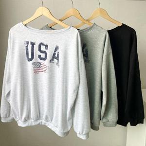 [강물처럼]빅사이즈티 V473L510 넓은넥미국국기맨투맨 NO (42216