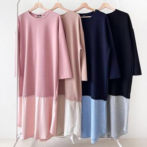 [강물처럼]빅사이즈원피스 V282L511 줄단레이어라운드원피스 AR