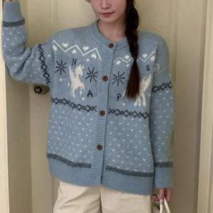 [강물처럼]아이우먼 눈꽃유니콘가디건니트 YYV769M512 빅사이즈