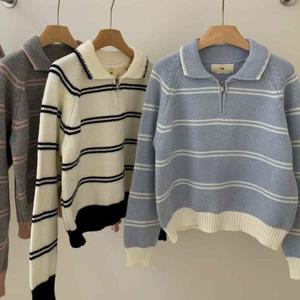 [강물처럼]빅사이즈티 V757L512 겹배색라인반집업니트 YY (43595