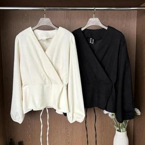 [강물처럼]빅사이즈블라우스 T214L512 레이스업골랩블라우스 CR