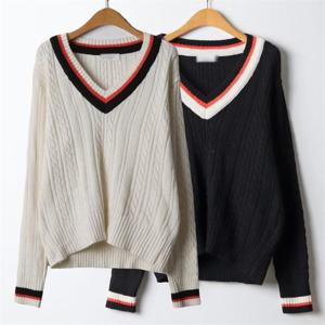 [강물처럼]위쉬몰 DL 브이배색꽈배기니트티(J379H211) 빅사이즈