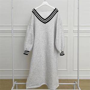 [강물처럼]아이우먼 기모브이배색롱원피스 GLN474M210 빅사이즈