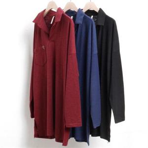 [강물처럼]빅사이즈사랑해요 3365L210 오픈 카라 포켓 티 MN (91