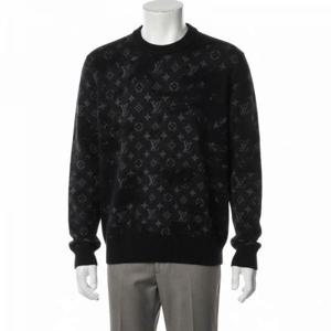 루이비통 디스트레스드 모노그램 크루넥 남성 니트 블랙 1A96JX