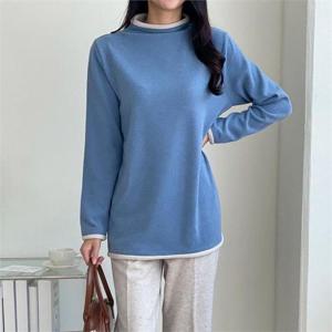 [강물처럼]아이우먼 기모반폴라배색티셔츠 GKN555M212 빅사이즈