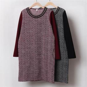 [강물처럼]빅사이즈사랑해요 B774L211 헤링본배색니트원피스 MN