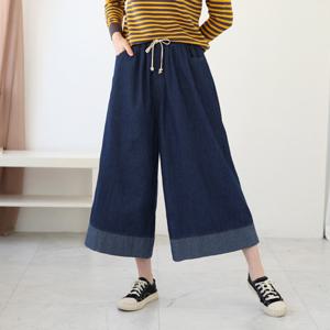 [웬디즈갤러리]하루 데님 치마바지 /여성 허리밴딩 와이드팬츠 군살커버 UPT119