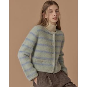 질스튜어트 뉴욕 여성 25FW 터키쉬블루 스트라이프 알파카혼방 가디건 JSSW5D210T1