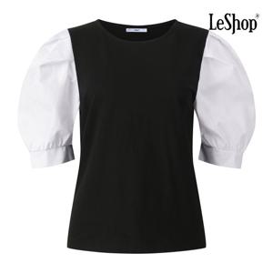 르샵  배색 퍼프 소매 포인트 티셔츠 (BQ3TS009A)