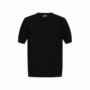 펜디 FF 로고 코튼 반팔 니트 블랙 남성 FZX051 AUW0 F0QA1