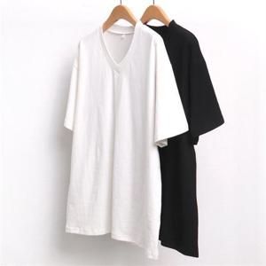 [강물처럼]빅사이즈사랑해요 7607L211 브이넥 기모 반팔티 WW (9