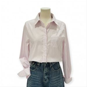 [트위]론티 스트라이프 자수 포켓 긴팔 셔츠 TOBCFNB004