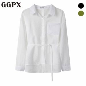 [GGPX] 슬림 벨트 언발 셔츠 (GP2SH045F)
