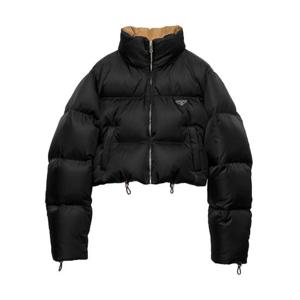 25FW 프라다 삼각로고 리나일론 크롭 패딩 블랙 29D0561WQ8F0002