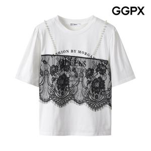 [지지피엑스]진주끈 레이스 디테일 티셔츠 GP4TS012F