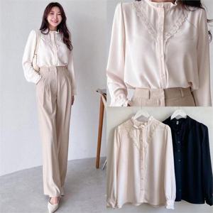 [강물처럼]위쉬몰 BN V레이스셔링블라우스(K819H301) 빅사이즈 (