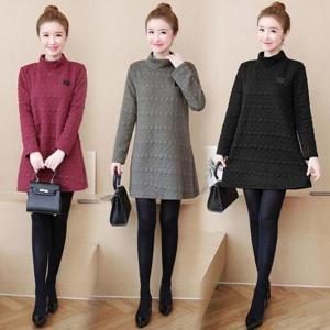 예쁜겨울원피스 루즈핏 엠보 미니 폴라 하이넥 원피스 롱티 F90403